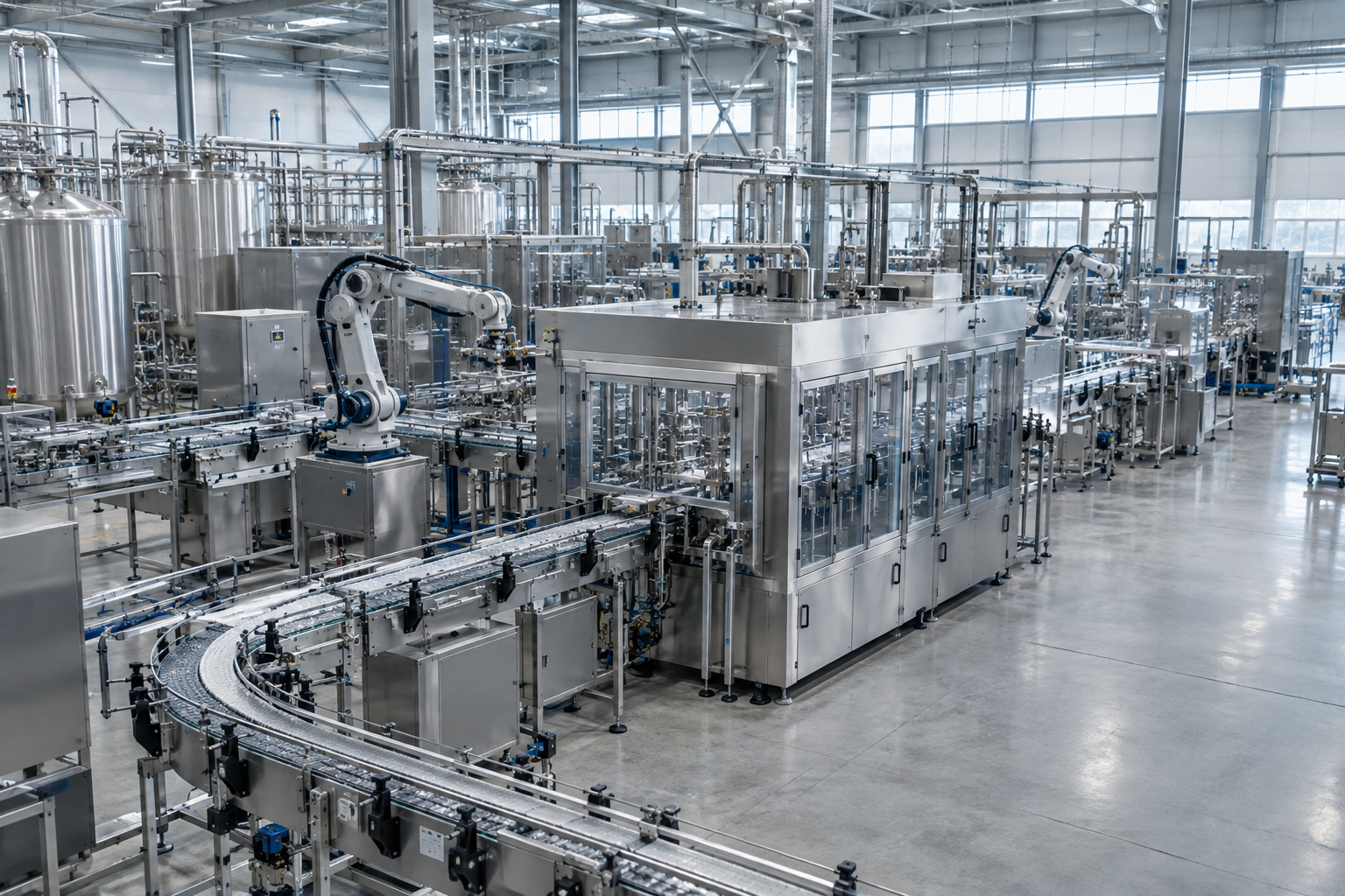 Automated manufacturing equipment and production lines in a bright, orderly industrial facility